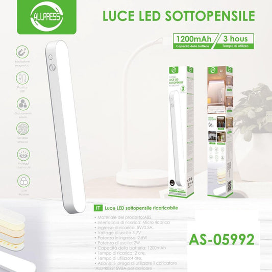 LUCE LED RICARICABILE SOTTOPENSILE MAGNETICA USB 1200MAH CUCINA ARMADIO AS-05992