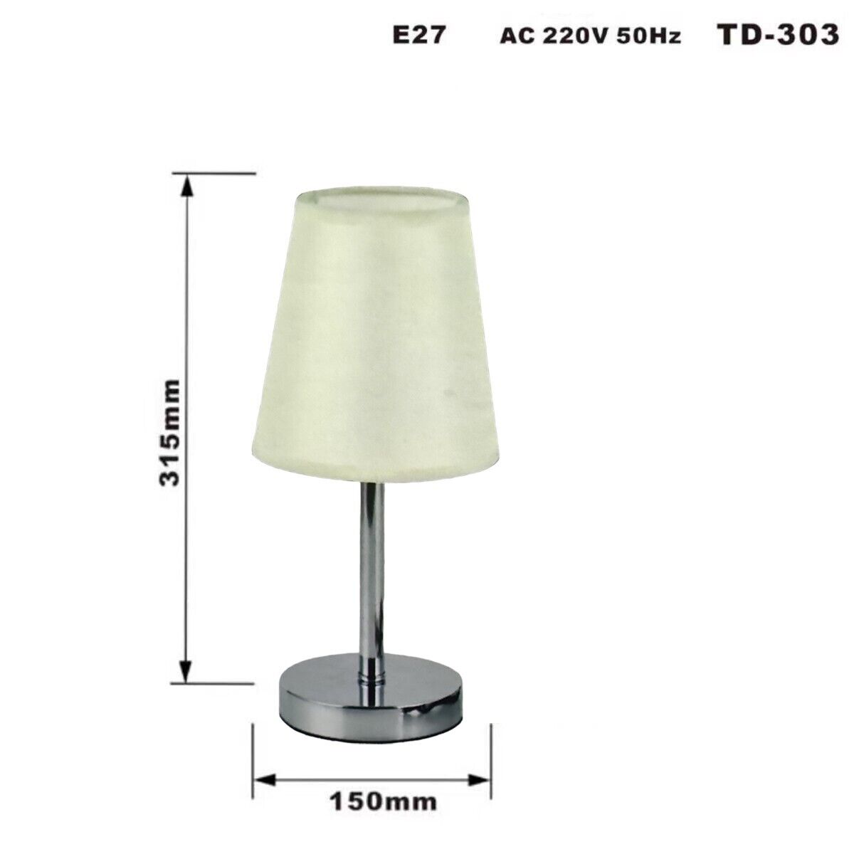 LAMPADA DA TAVOLO LUME COMODINO ABATJOUR ACCIAIO CROMATO TESSUTO CREMA TD-303