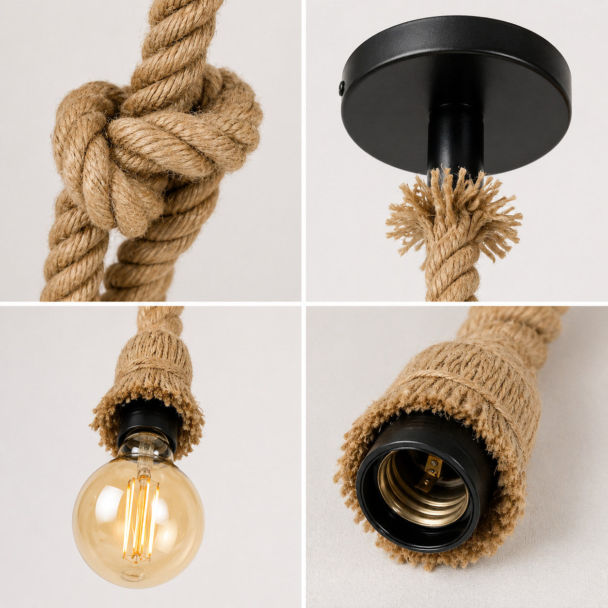 PORTALAMPADA LAMPADARIO SOFFITTO CORDA E27 EDISON PENDENTE NODO VINTAGE 1 MT