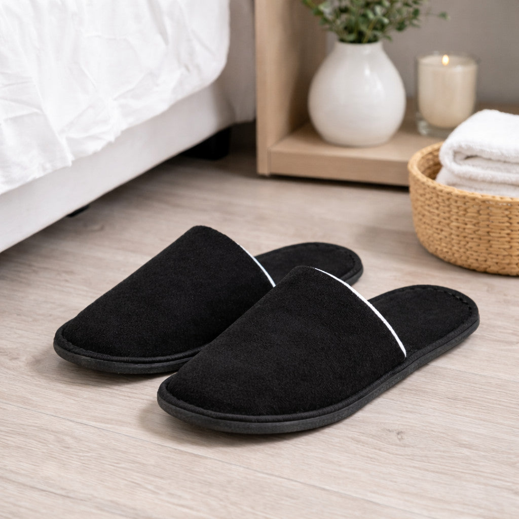 2 PAIRES DE CHAUSSONS JETABLES HÔTEL SPA ANTIDÉRAPANTS UNIVERSELS NOIR 90127