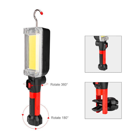 LAMPE TORCHE COB DE TRAVAIL BASE AIMANTÉE 20W LED 700 LUMENS ATELIER CAMPING