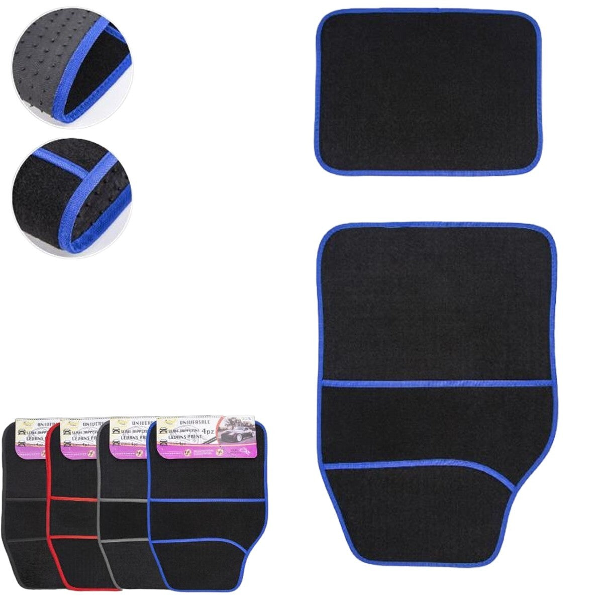 SET 4 TAPPETINI UNIVERSALI MOQUETTE AUTO ANTERIORE POSTERIORE COLORI VARI 02442