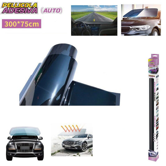 PELLICOLA OSCURANTE ADESIVA VETRI ADESIVA AUTO 300X75CM NERO 5% PROTEZIONE UV