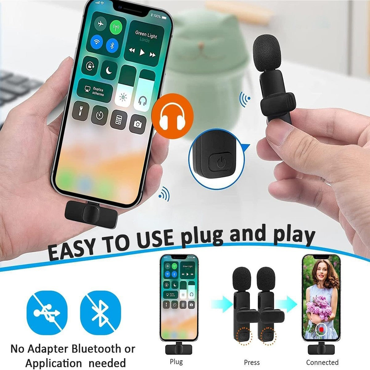 MICROFONO LAVALIER SENZA FILI TIPO C INTERVISTE VIDEO REGISTRA AUDIO AC48830