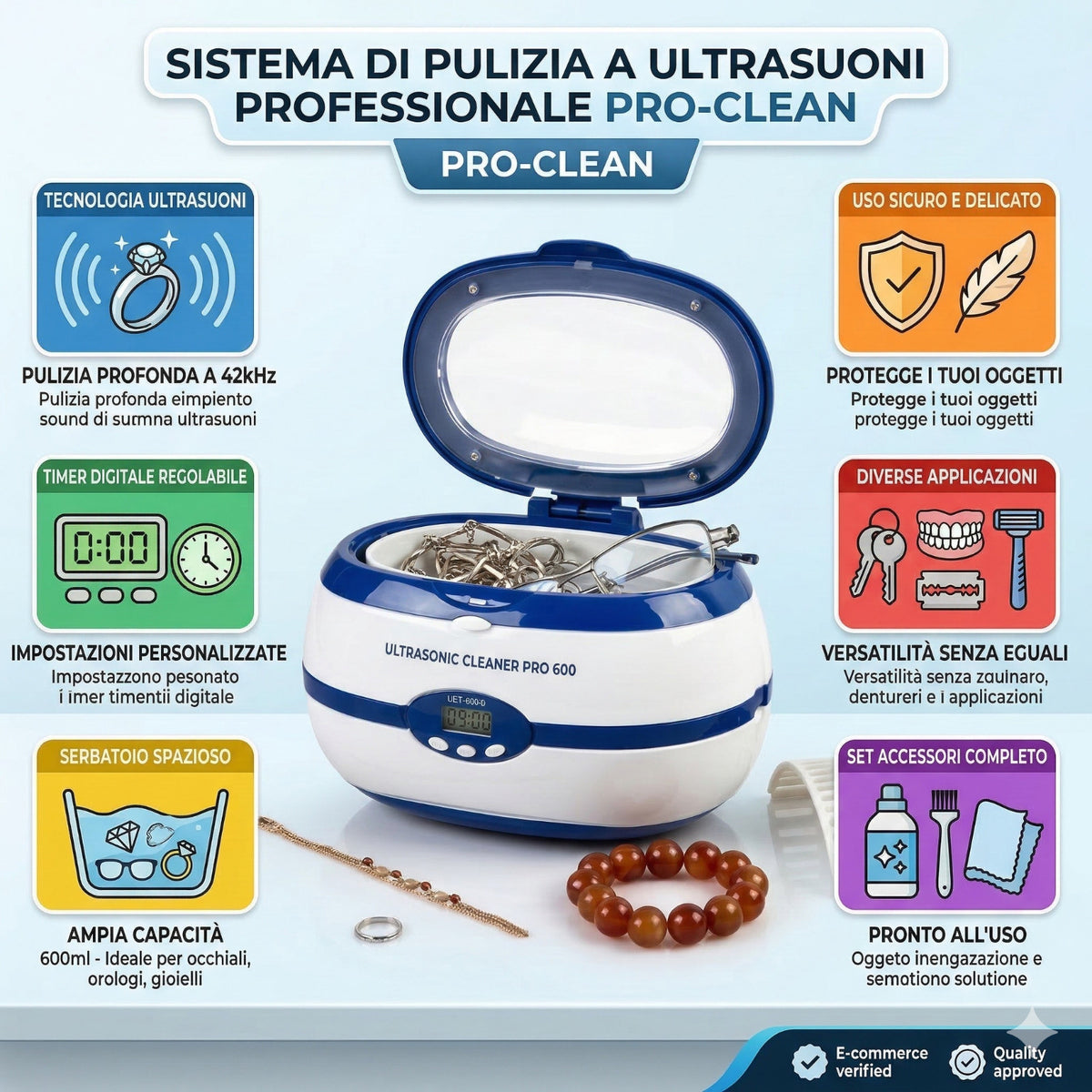STERILIZZATORE AD ULTRASUONI DIGITALE PER LA PULIZIA GIOELLI OCCHIALI ESTETISTA