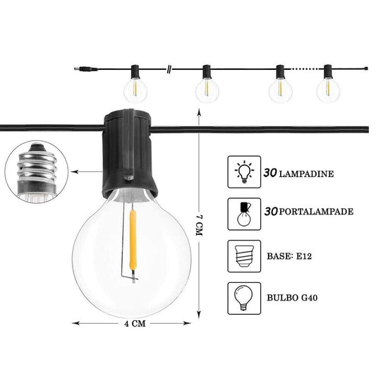GUIRLANDE LUMINEUSE SOLAIRE EXTÉRIEURE 30 AMPOULES 10M LUMIÈRE FROIDE ÉCLAIRAGE JARDIN