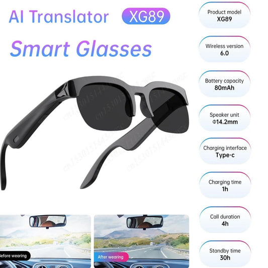 LUNETTES INTELLIGENTES BLUETOOTH XG89 AVEC TRADUCTEUR IA MUSIQUE ET APPELS MAINS LIBRES