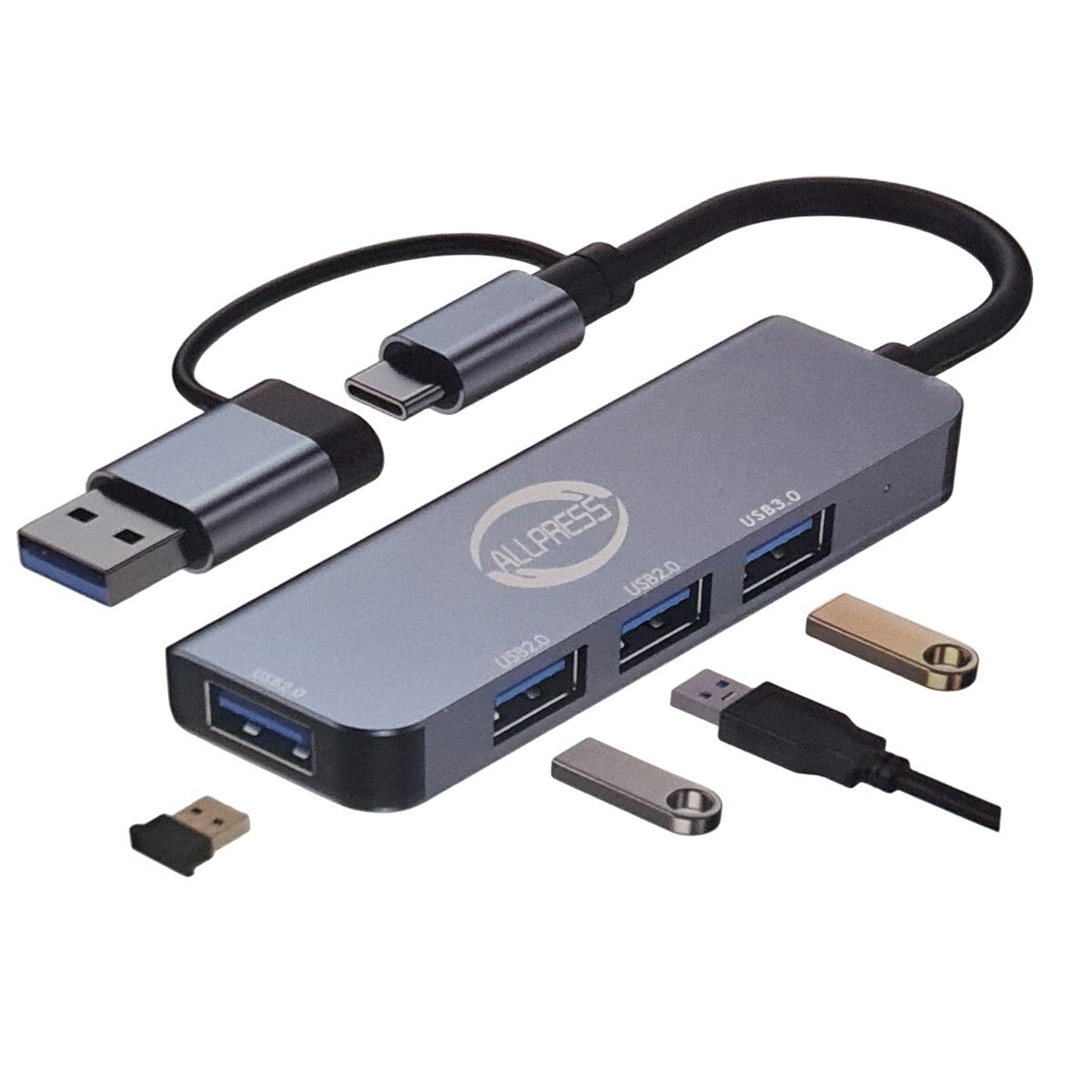 HUB MULTIPORTA ADATTATORE PC 4 PORTE USB C 3.0 2.0 SDOPPIATORE AS-05676