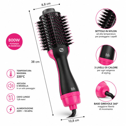 SPAZZOLA AD ARIA CALDA ASCIUGACAPELLI SOFFIATORE CAPELLI 800W 220°C AS-06004