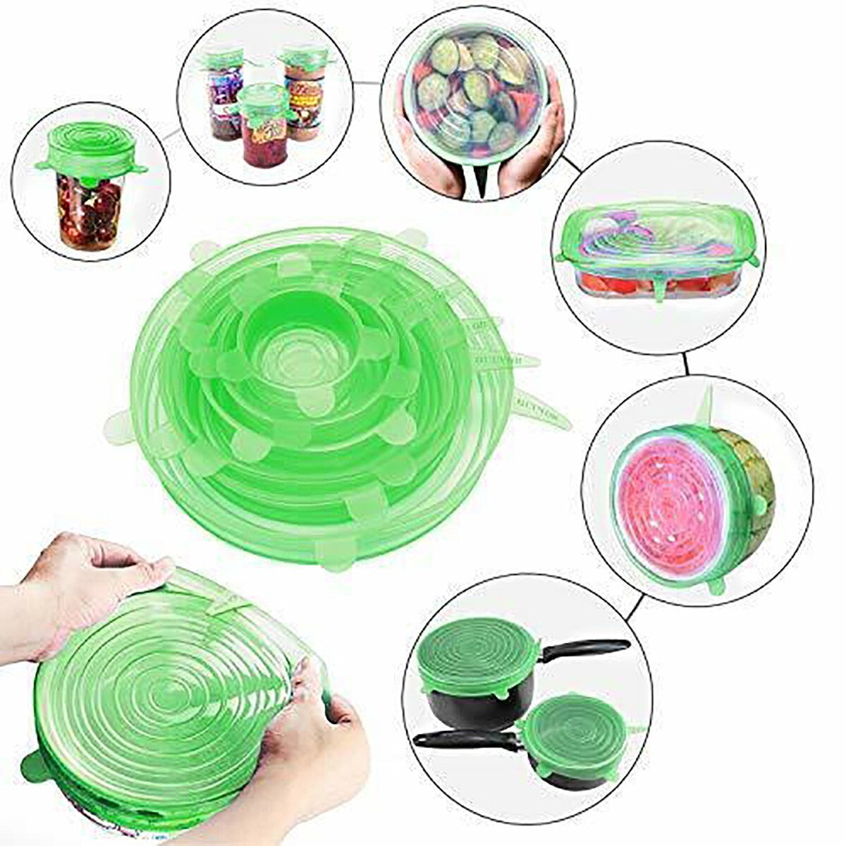 LOT DE 6 COUVERCLES EXTENSIBLES EN SILICONE DE DIFFÉRENTES TAILLES MICRO-ONDES RÉFRIGÉRATEUR