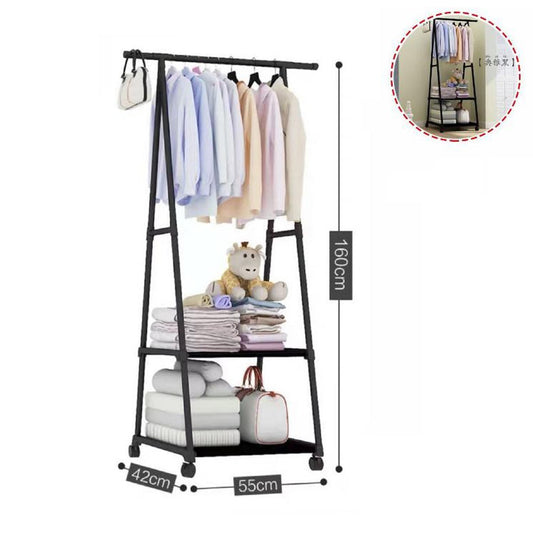PORTE-MANTEAU TRIANGLE NOIR AVEC ÉTAGÈRES 3 NIVEAUX MAISON ROUES 55X42X160 CM
