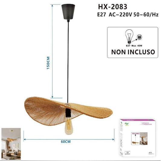 LAMPADARIO A SOSPENSIONE RATTAN NATURALE JUTA INTRECCIATO E27 SPIAGGIA ET-31383