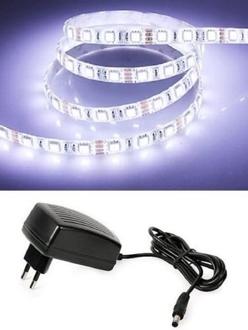 RUBAN LED 5050 FLEXIBLE 5M AUTOCOLLANT ALIMENTATION LUMIÈRE BLANC FROID IP65