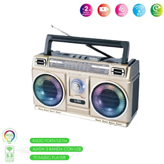 CASSA SPEAKER BLUETOOTH V5.3 PORTATILE RETRO' VINTAGE USB AM FM RADIO 5W AS05959
