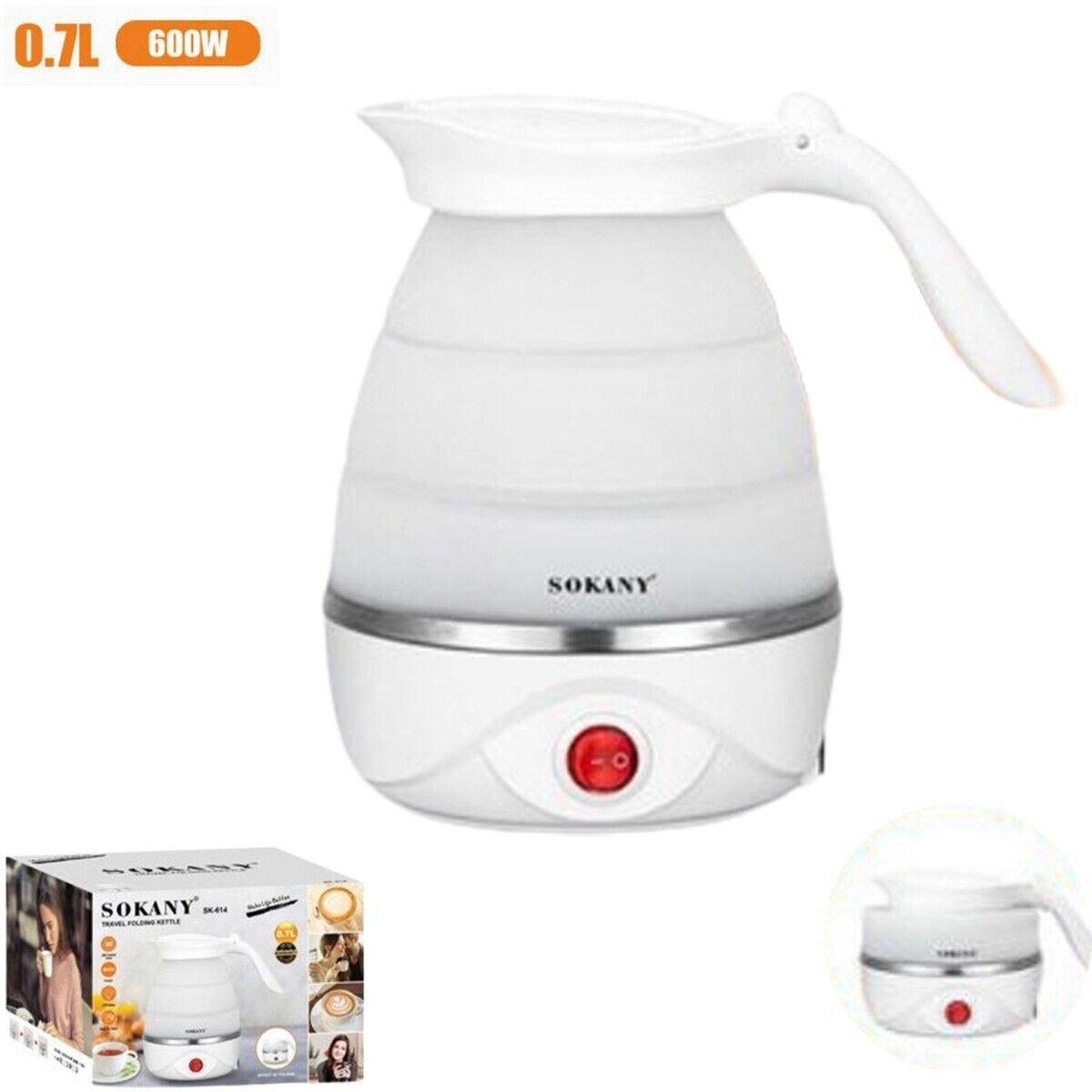 BOLLITORE ELETTRICO PIEGHEVOLE COMPATTO DA VIAGGIO SENZA BPA SILICONE 0.7L 600W