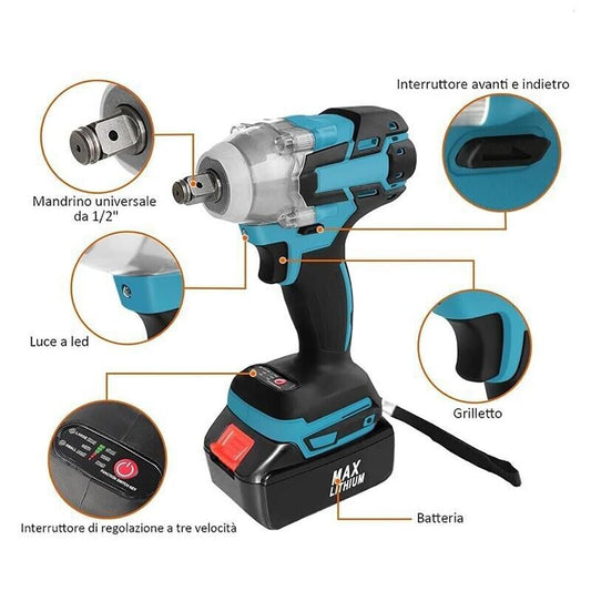 KIT AVVITATORE AD IMPULSI E TRAPANO CON 2 BATTERIE 88V 3200 GIRI ATTREZZI 1280NM