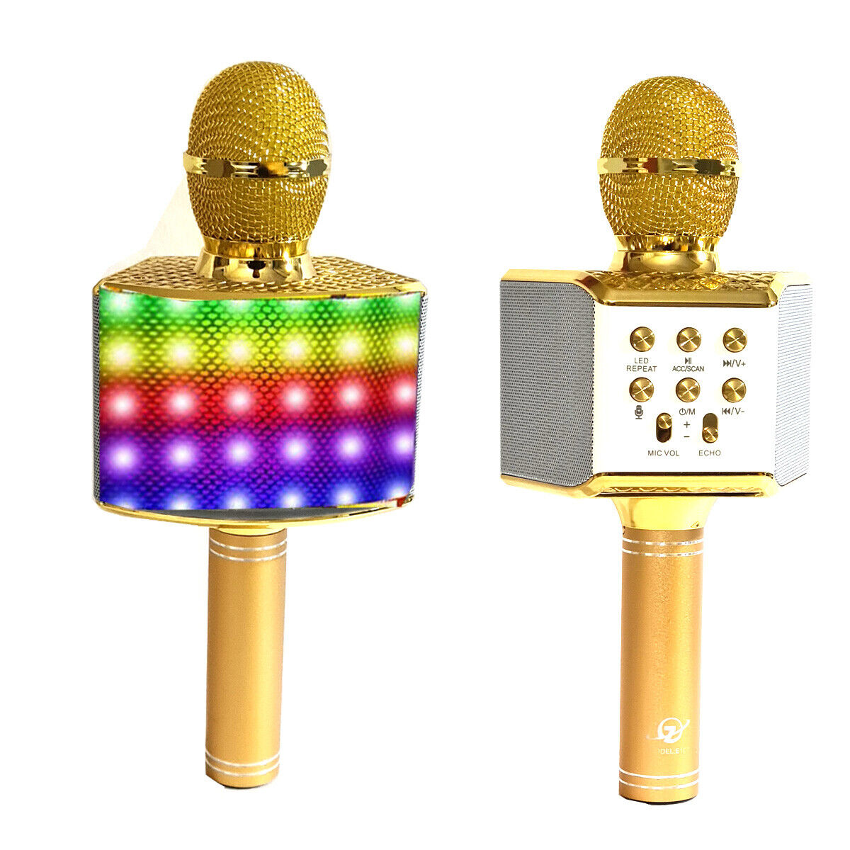 MICROFONO KARAOKE BLUETOOTH WIRELESS ALTOPARLANTE LED RGB REGISTRAZIONE USB