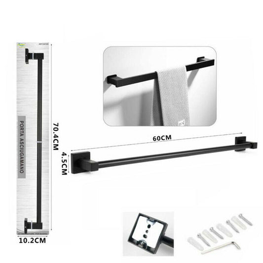 PORTA ASCIUGAMANI ASTA SUPPORTO 60CM BAGNO DA MURO ASCIUGA MANO CASA NERO 02109
