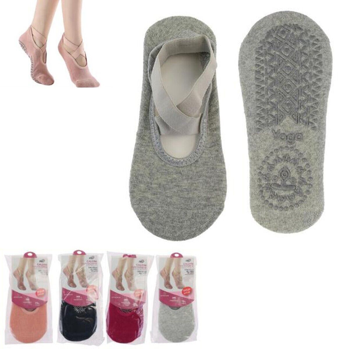 2 PAIA CALZINI CALZA YOGA ALLENAMENTO ANTISCIVOLO PILATES DANZA FASCIA FITNESS