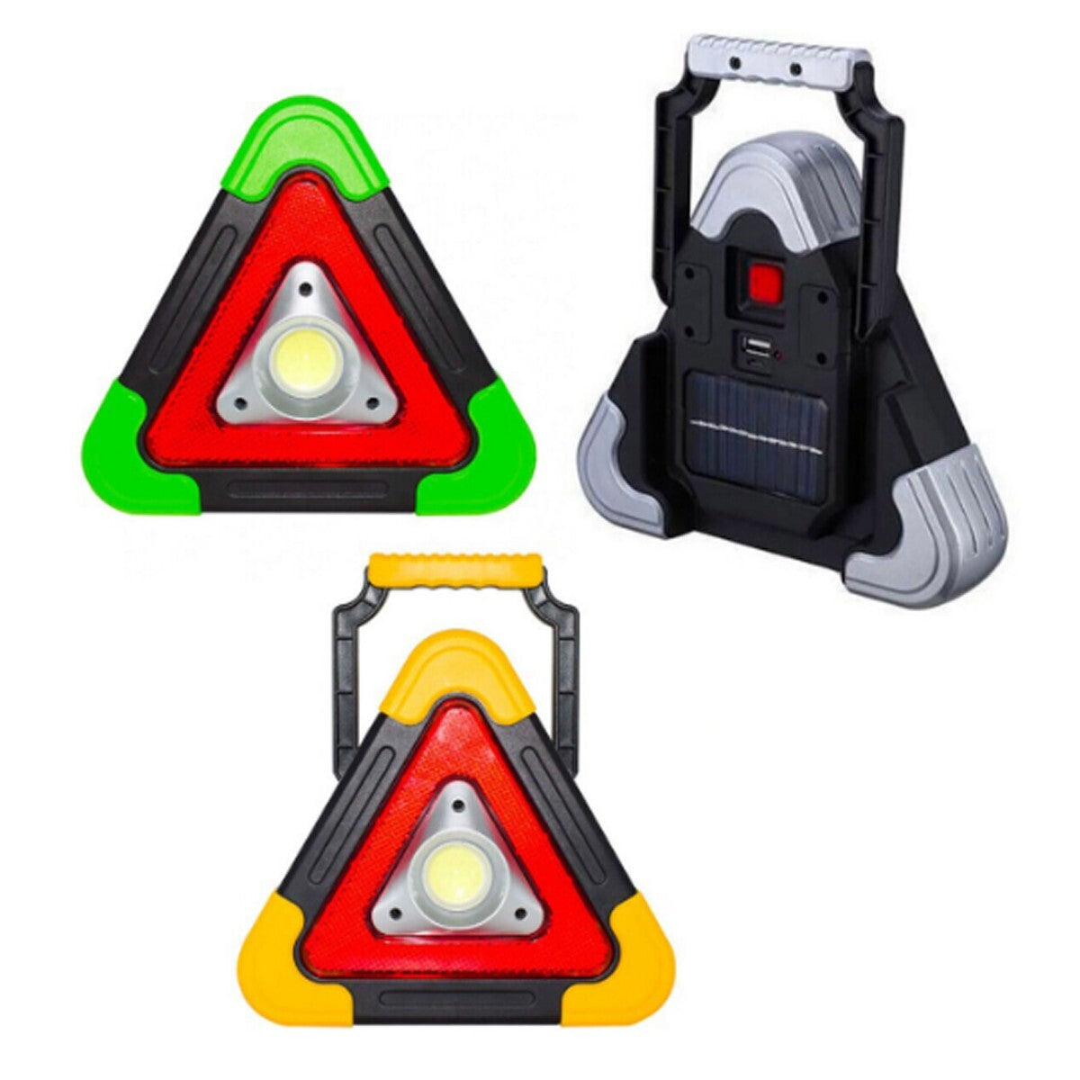 TRIANGOLO EMERGENZA STRADALE A LED RICARICA SOLARE USB SOCCORSO AUTO MOTO 30W