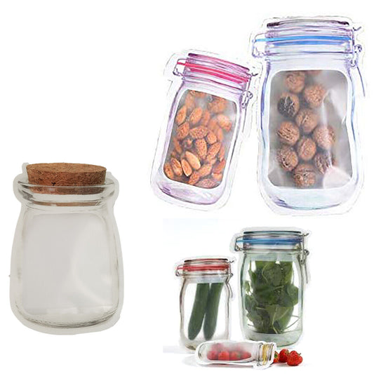 3 BUSTINE A FORMA DI BARATTOLO SACCHETTO CUCINA CHIUSURA ERMETICA CONSERVA