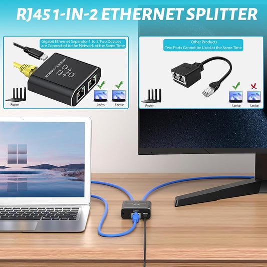 SPLITTER ETHERNET 1000MBPS RJ45 1X2 HUB RÉSEAU LOCAL GIGABIT COMPATIBLE CAT6 CAT7