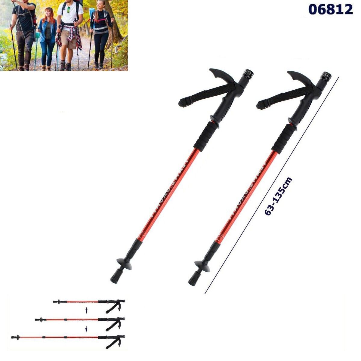 COPPIA BASTONI TREKKING TELESCOPICO REGOLABILE ESCURSIONI PASSEGGIO CON LUCE LED