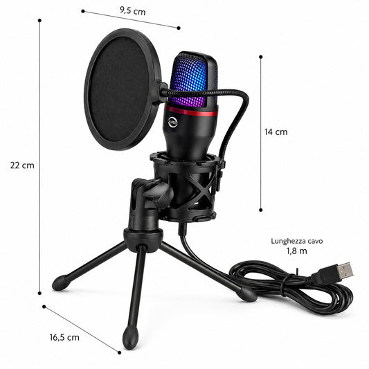 MICROPHONE USB À CONDENSATEUR TRÉPIED FILTRE ANTI-POP RVB STREAMING PODCAST AS-06022