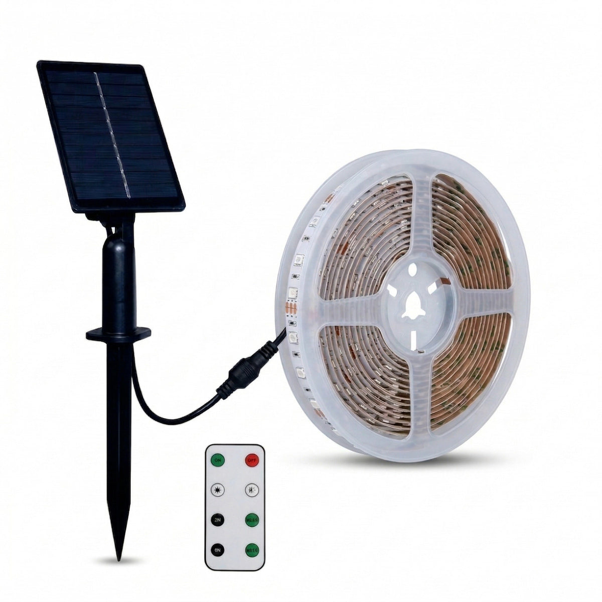 BANDE LED SOLAIRE RGB 5 MÈTRES AVEC TÉLÉCOMMANDE MULTICOLORE RGB EXTÉRIEURE ET-31610