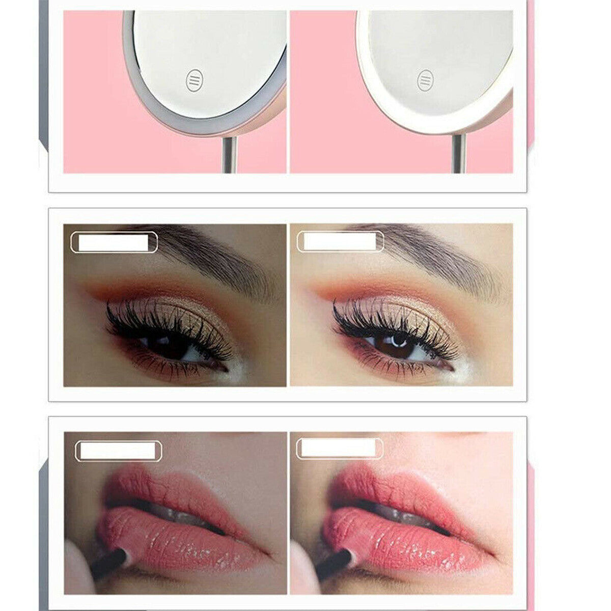 SPECCHIO TRUCCO CON LUCE LED BASE GIREVOLE BIANCO MAKE UP ILLUMINATO TOUCH 0246
