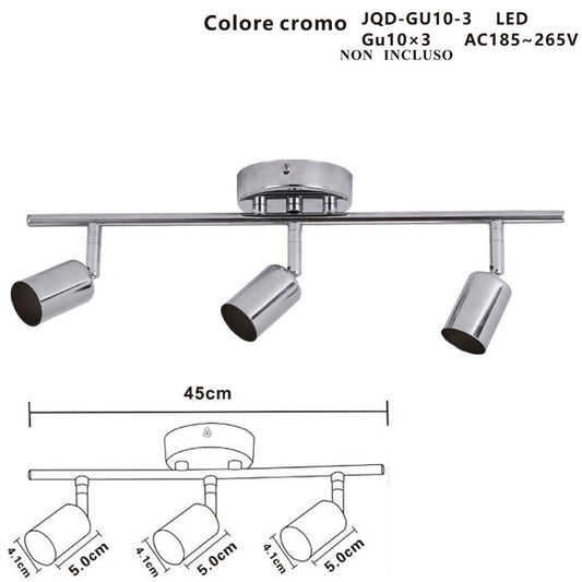 APPLIQUE 3 FARETTI SOFFITTO SOSPENSIONE PLAFFONIERA ORIENTABILI GU10 LED CROMATO