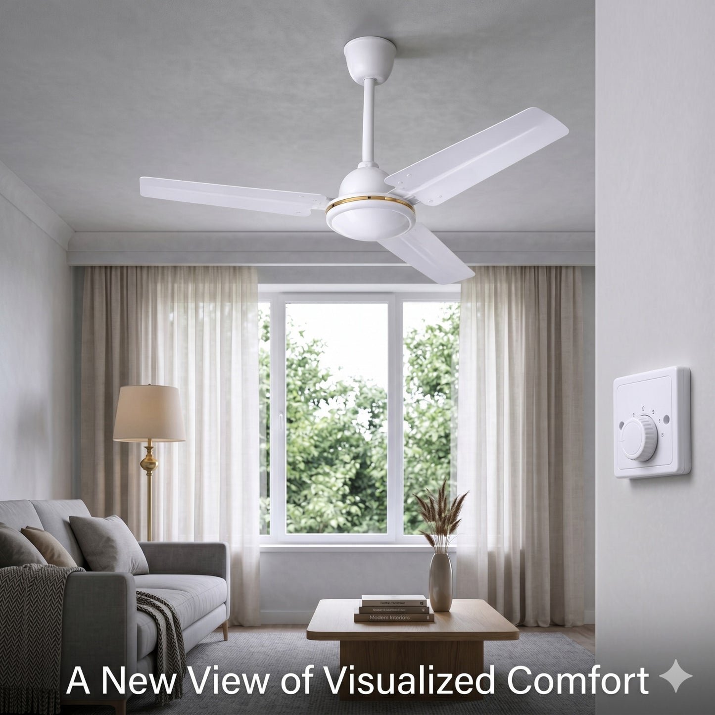 VENTILATEUR DE PLAFOND INDUSTRIEL 3 PALES Ø 120CM 65W COMMANDE MURALE MAISON