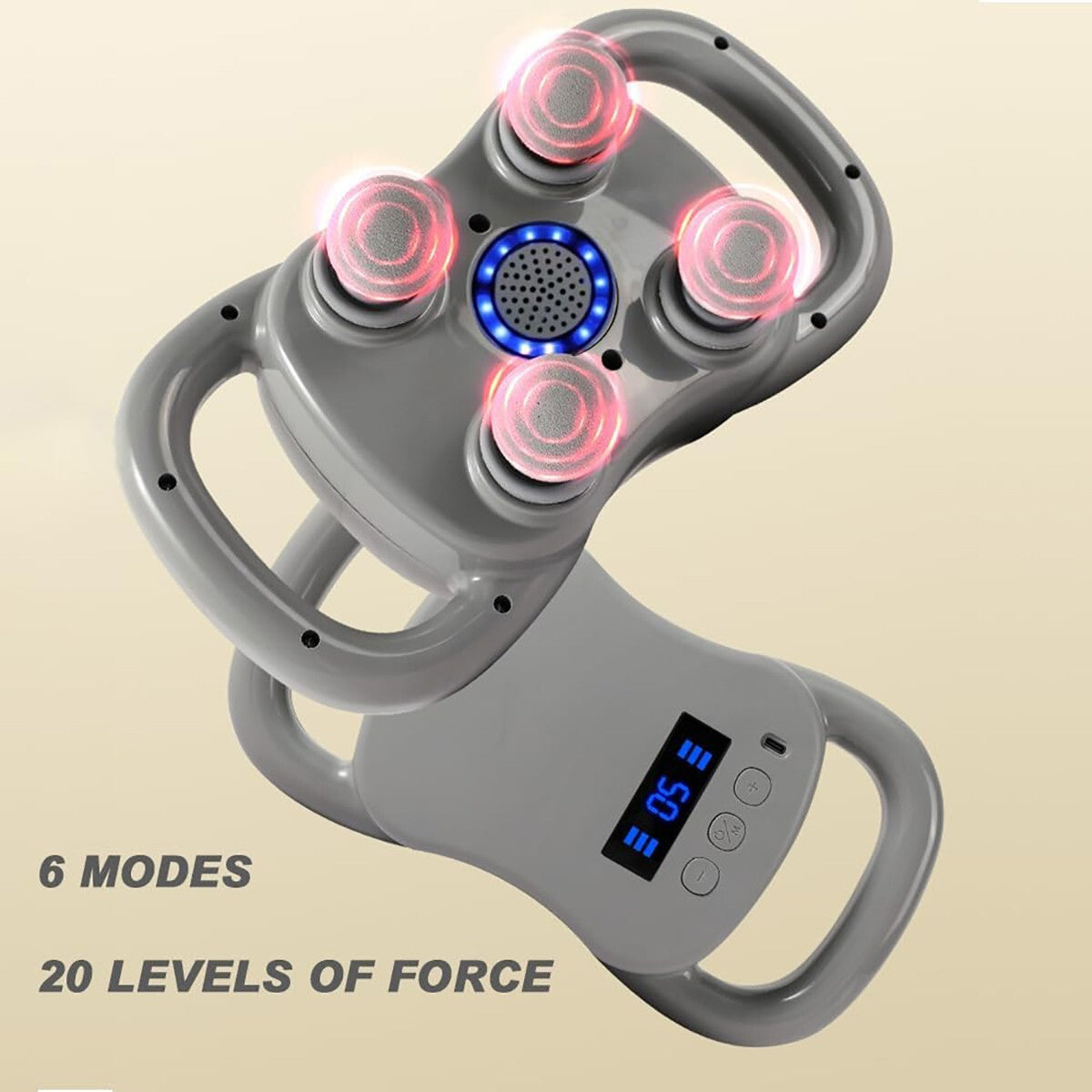 PISTOLET DE MASSAGE À PERCUSSION 4 TÊTES DOS JAMBES COU SOULAGE LA DOULEUR
