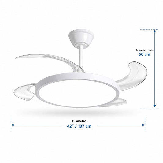 VENTILATORE SOFFITTO LUCE LED 80W PALE SCOMPARSA42" TELECOMANDO SJ-198 CB001