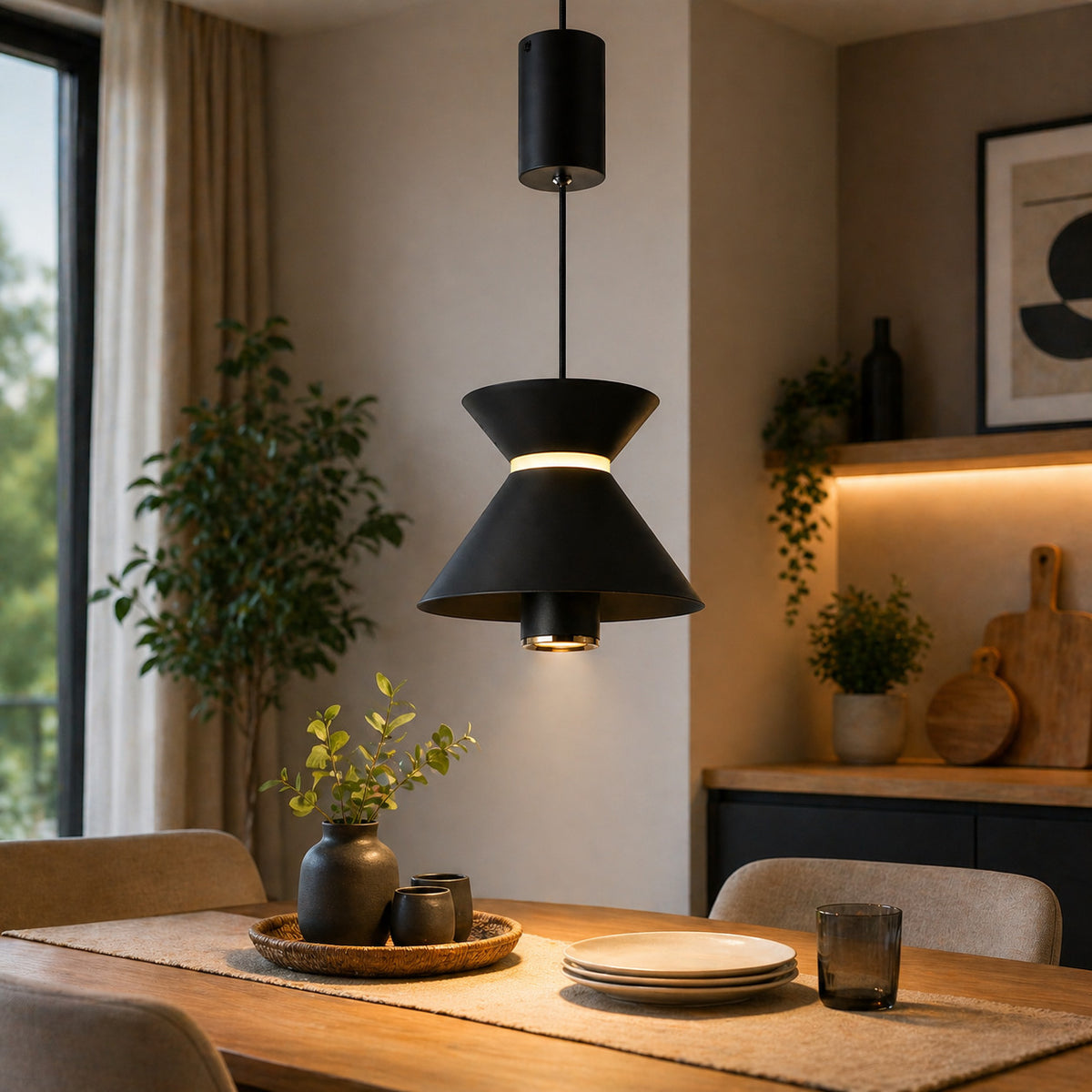 LAMPADARIO LED A SOSPENSIONE MODERNO NERO 10W DIMMERABILE CCT REGOLABILE LP018