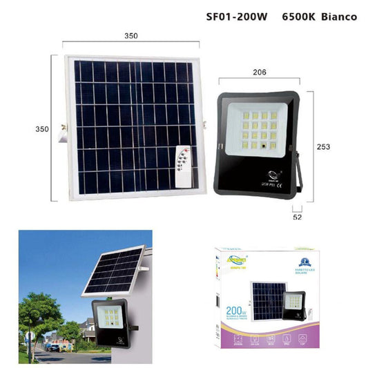 FARO LED FARETTO ALTA LUMINOSITA' PANNELLO SOLARE CREPUSCOLARE TELECOMANDO 200W*