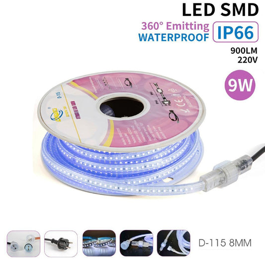 BANDE LED SMD 9W 10M IP66 ÉTANCHE LUMIÈRE BLEUE EXTÉRIEUR INTÉRIEUR