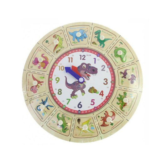 OROLOGIO EDUCATIVO LEGNO BAMBINI DINOSAURO PUZZLE GIOCO METODO MONTESSORI 53766