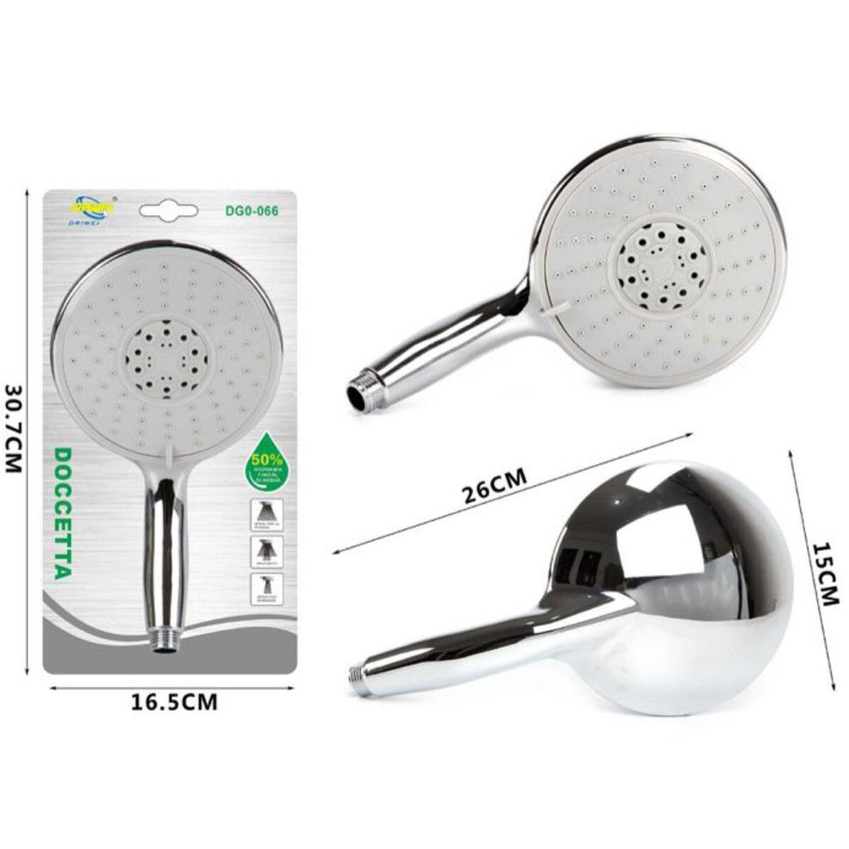 SOFFIONE DOCCIA BAGNO DOCCETTA DOCCINO CORNETTA MODERNO CROMATO 01967