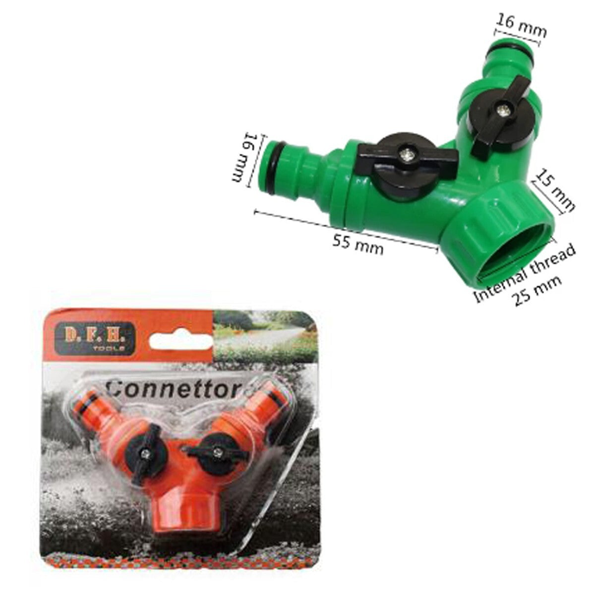 RACCORDO 2 VIE SDOPPIATORE RUBINETTO 3/4" CONNETTORI RAPIDI 1/2" IRRIGAZIONE