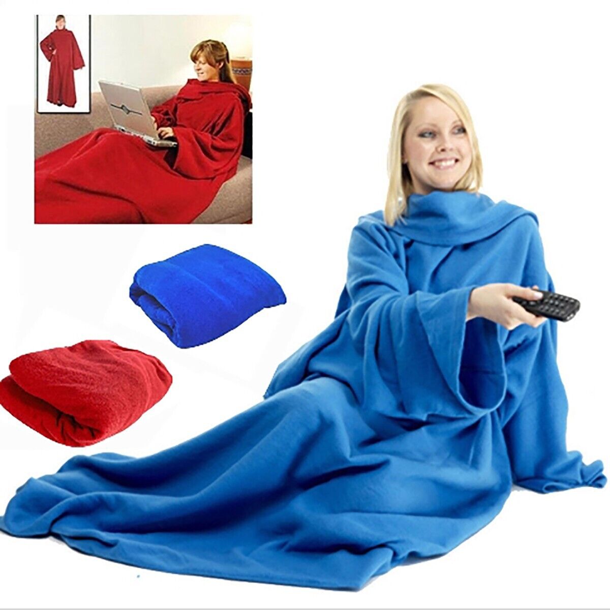 COPERTA CON MANICHE PLAID CALDO INVERNO UNISEX UOMO DONNA SOFFICE CASA