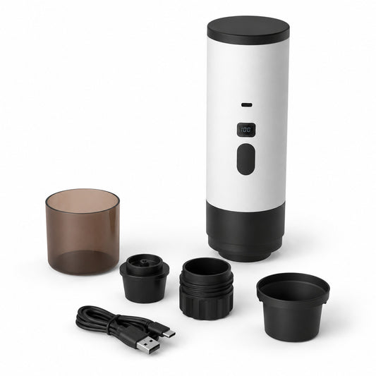 MACHINE À CAFÉ ESPRESSO PORTABLE AUTOMATIQUE RECHARGEABLE CAPSULES ET MOULU