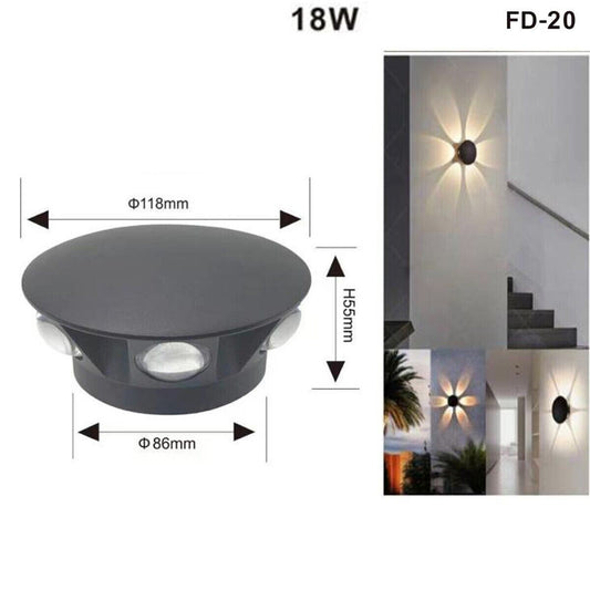 APPLIQUE LED 6 COB LAMPADA PARETE ROTONDO 18W NERO CALDO 3000K ESTERNO FD-20*