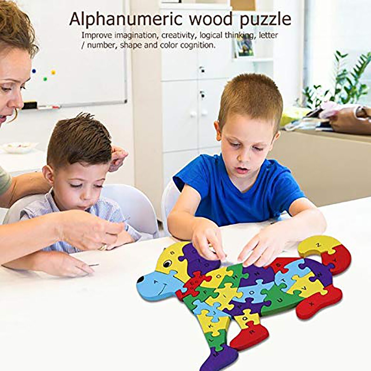 PUZZLE 3D IN LEGNO GIOCO EDUCATIVO NUMERI LETTERE BAMBINI FORMA CANE 52264