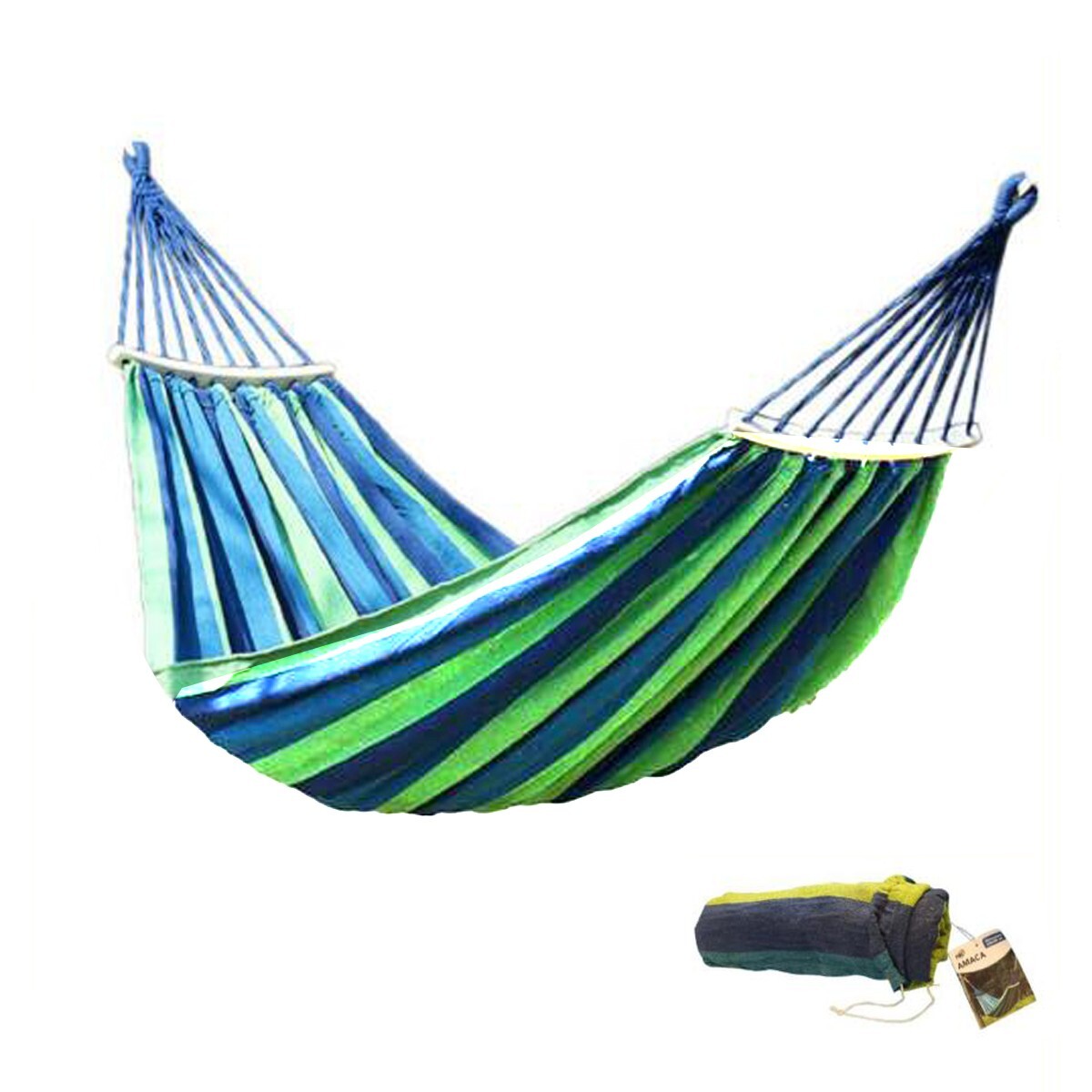 AMACA DA GIARDINO IN LEGNO SINGOLA COLORATA SACCA COTONE CAMPEGGIO TENDA TESSUTO