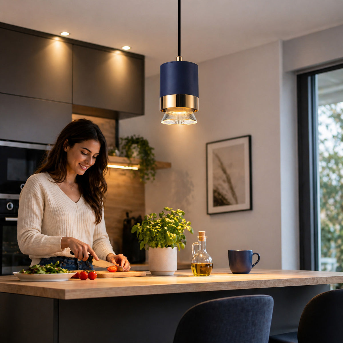 LAMPADARIO LED A SOSPENSIONE MODERNO BLU ORO 6W CCT REGOLABILE 3000K-6000K LP034