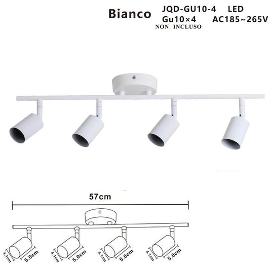 APPLIQUE 4 FARETTI SOFFITTO SOSPENSIONE PLAFFONIERA ORIENTABILI GU10 LED BIANCO*