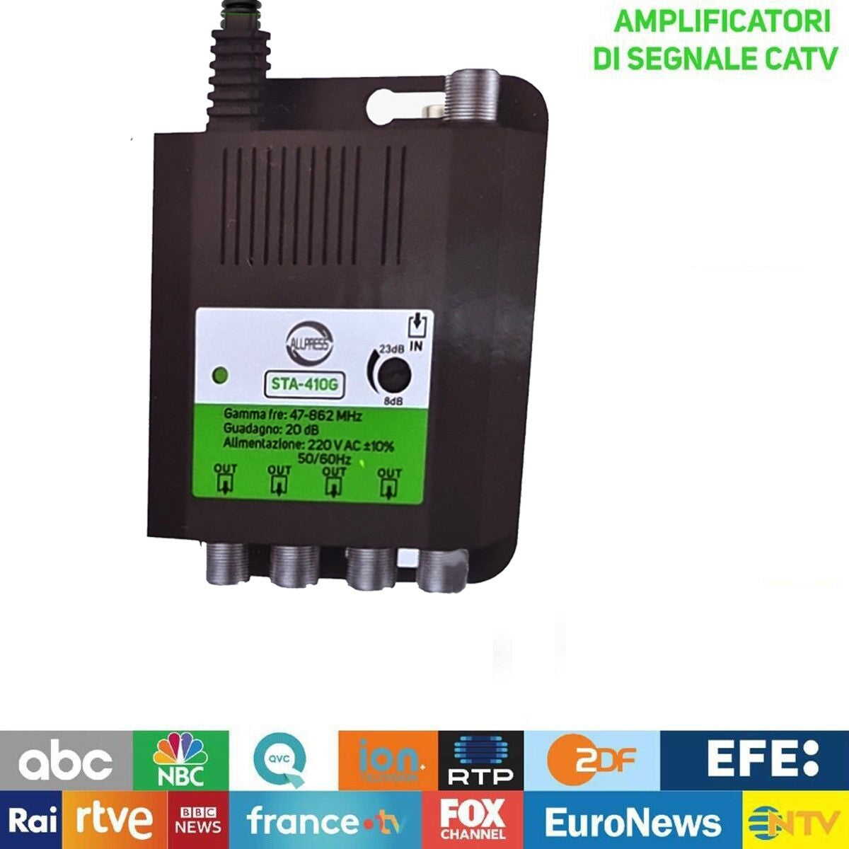 AMPLIFICATEUR SÉPARATEUR SIGNAL TV VIDÉO SIGNAL ANTENNE IN-OUT CATV 4 SORTIES
