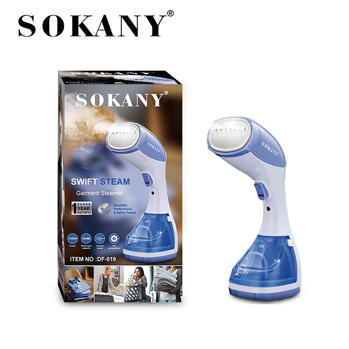 FERRO DA STIRO VERTICALE 1500W RIMUOVI PIEGHE VESTITI VAPORE SOKANY DF-019