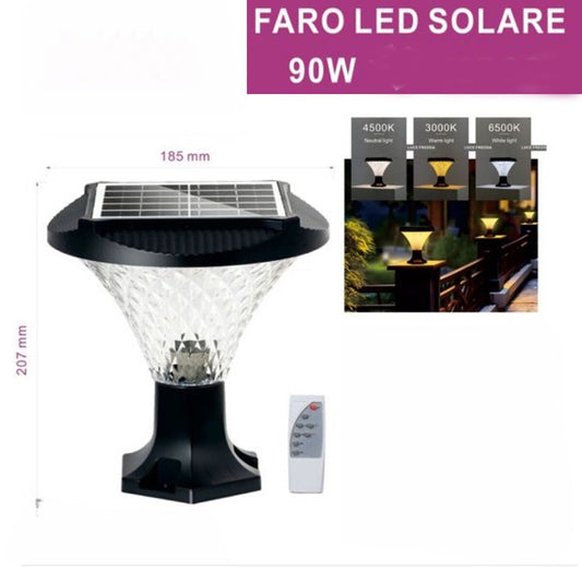 FARO LED SOLARE DA ESTERNO 90W LAMPADA GIARDINO CON TELECOMANDO LUCE 3 COLORI